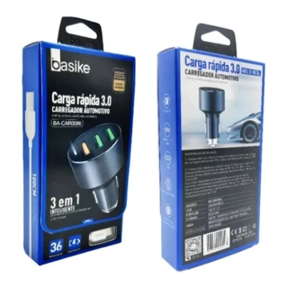 Carregador Veicular Basike 0086 Tipo C Turbo 3.0 36w