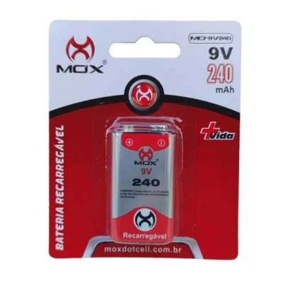 Bateria Recarregável Mox 9V 240mAh