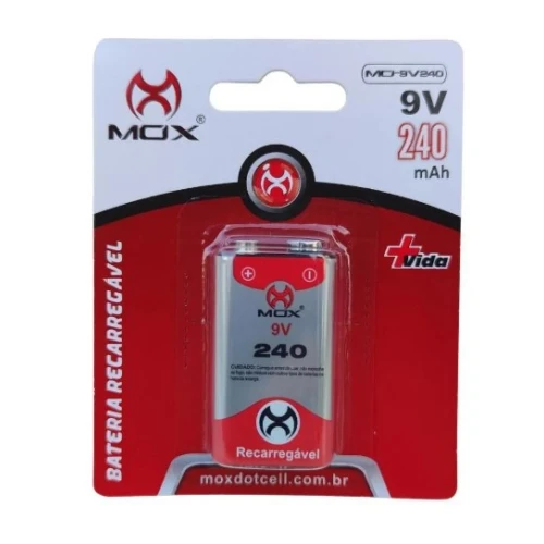 Bateria Recarregável Mox 9V 240mAh