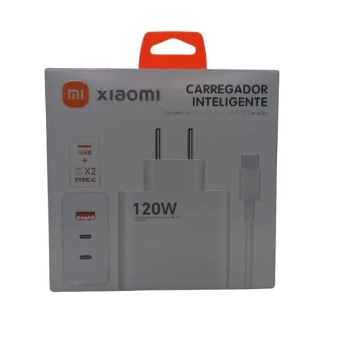 Carregador Inteligente USB C Xiaomi 120W + duas Entradas Tipo C 