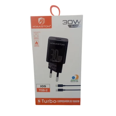 Carregador Turbo 30W H'maston Lightning Entrada Tipo C Y08-2