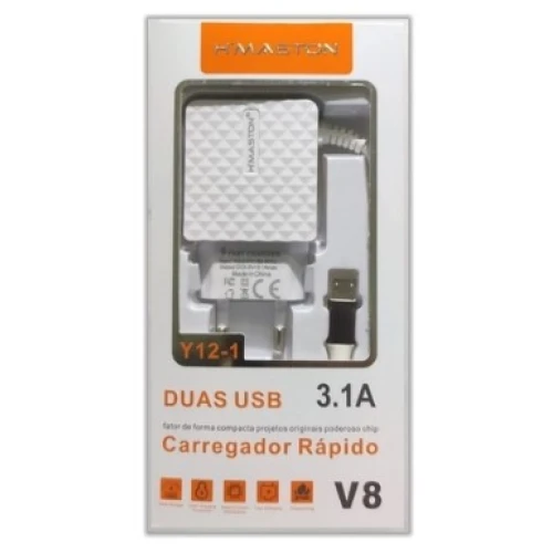 Carregador V8 3.1A 2 Entradas Usb Hmaston Y12-1