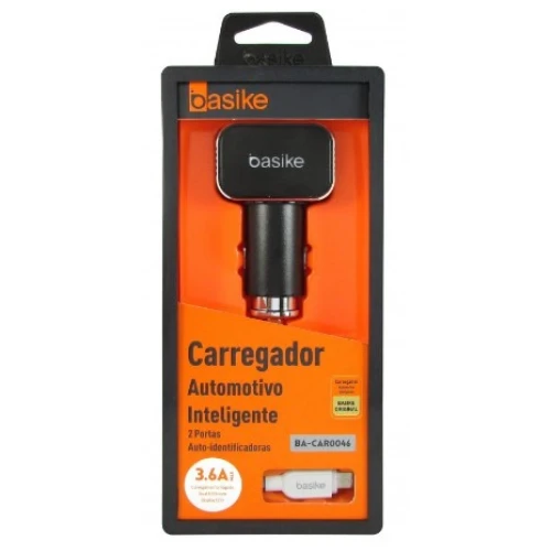 Carregador Veicular Inteligente Lightning Basike 3.6A Ba-Car0047 2 Portas Usb com Display Led