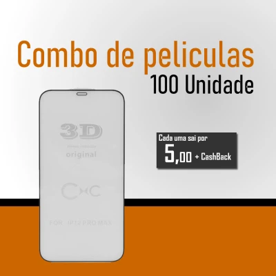 Combo de Película de Vidro 3D 5D 6D 100 Unidades